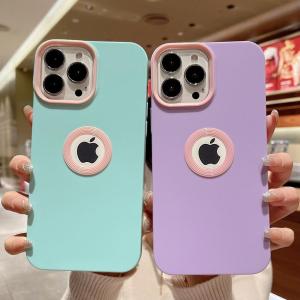 🔥 CSCR Luxury Soft Silicone LOGO Hole Phone Case For iPhone 15 14 13 12 11 Pro Max XR X XS 6 7 8 Plus Camera 3in1 Candy color Shockproof Bumper Cover