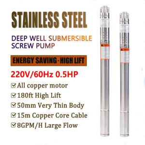 3 1.5HP Submersible Pump 220V 60Hz Stainless Steel Small Screw Deep Water Pump Single Phase High Lift Deep Well Pump