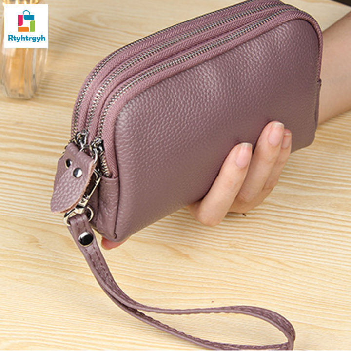 RR Long Women Leather Wallet Layers Zipper Wristlet Bag Large