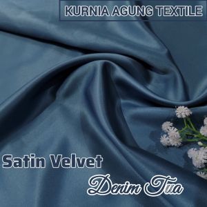 Satin Velvet Silk Premium Warna DENIM Polos Bridesmaid Gaun Gamis Dress 0.5m dan Meteran Lebar 150cm