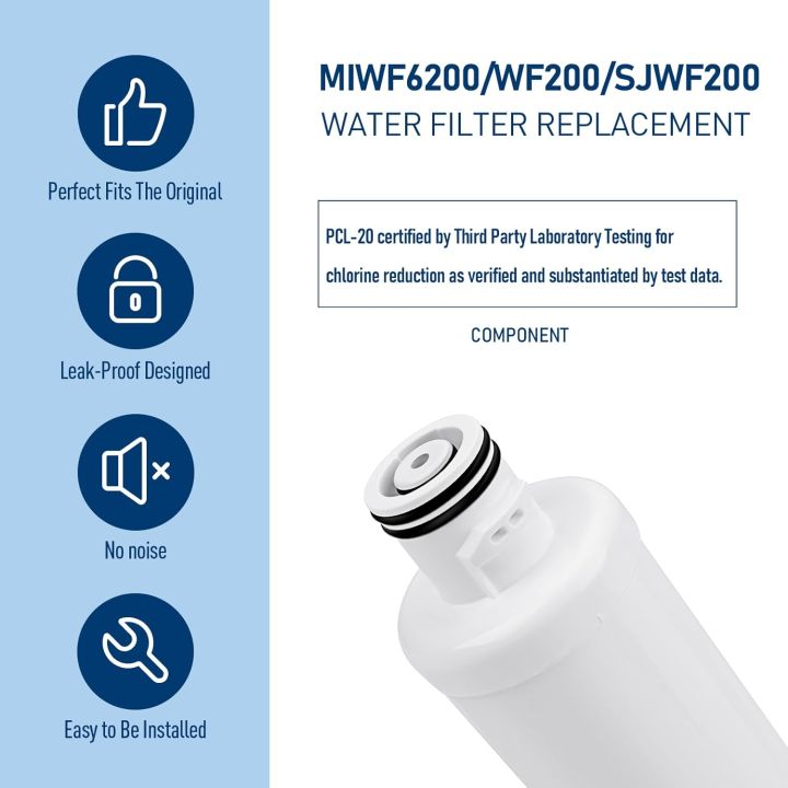 MIWF6200 Water Filter, Compatible with Sharp ®   SJWF200, SJG2254FS, Kitchen ®   WF200, Zline ®   MIWFT2100, Midea ®   MRS26D5AST, MF-2008-R2, Zline ®   RFM-W-36 Refrigerator Models (white, 2 Pack)