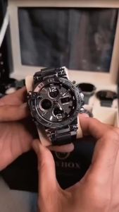 Watch Men Original Dual Display Silicone Strap Fashion Business Quartz Waterproof Sport Luminous Wristwatch