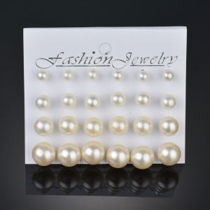 12 Pairs/Set White Simulated Pearl Earrings Set Women Jewelry on Ear Temperament Female Earrings