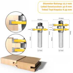 Mata Profil Tongue & Groove Router Trimmer Panel Sambung Kayu Jointing Panel Slot Pintu Jendela 2 PCS / Mata Bor Kayu Ukir Multifungsi Murah / Mata Roter Lidah Dan Alur Lengkap Pemotong Kayu Mata Profil Kayu
