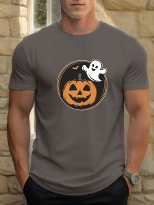T Shirt For Mens Pumpkin Ghost 100% Cotton Graphic Print Summer Round Neck Tee Casual Breathable Streetstyle Daily Cool T Shirt