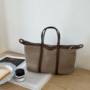 Korean-style fashionable large-capacity tote bag for women   Knitted mesh single-shoulder handbag for seaside vacations beach bag commuter crossbody bag trendy style  #7526