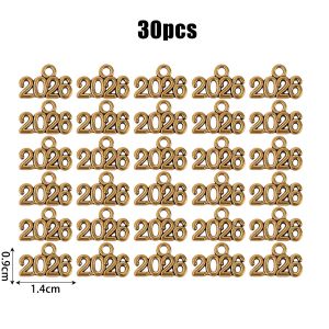 30PCS 2026 Alloy Jewelry Making Pendant New Year Number Earrings Necklace Keychains Charms DIY Accessories