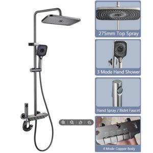 ฝักบัว rain shower ชุดฝักบัว อุณหภูมิคงที่ shower จอแสดงผลดิจิตอล ฝักบัว อาบนํ้า ฝักบัวอาบน้ำแรงดันสูง ชุดฝักบัว ฝักบัว ปุ่มควบคุมคีย์เปียโน อุณหภูมิการแสดงผลแบบดิจิตอล สีเทา ติดผนัง