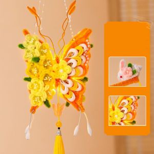 Brisa mid-autumn lantern chinese new year decoration items home 灯笼 Glowing Twisted Stick Butterfly Lantern Handmade with Light Chinese Traditional Lantern Funny DIY Material Kit Handle Lantern Mid-Autumn Festival