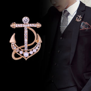 1Pc Ship Anchor Rhinestone Brooches Mens Classic British Style Versatile Brooch for Clothes Hat Decor Jewelry Accessories Gifts