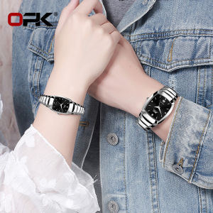 OPK Square Watch Women Original Jam Tangan Perempuan Wanita Waterproof Stainless Steel Quartz Luminous Calendar Display Relo Fashion Ladies Watc