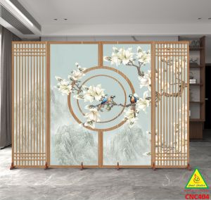 Bình phong gỗ khung tranh cắt CNC cho phòng khách nhà bếp nhà hàng spa CNC404 - Nội thất lắp ráp Viendong Adv
