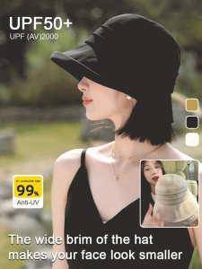 Womens Seaside Vacation Solid Color Large Brim Fishermans Hat Rolled Sun Hat Vacation Sun Hat