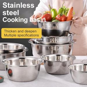 19cm/22cm/26cm/28cm Stainless Steel Mixing Bowl Deep Design Cooking Baking Cake Bread Salad Egg Beater Basin Fruit Container Kitchen Cooking Tools