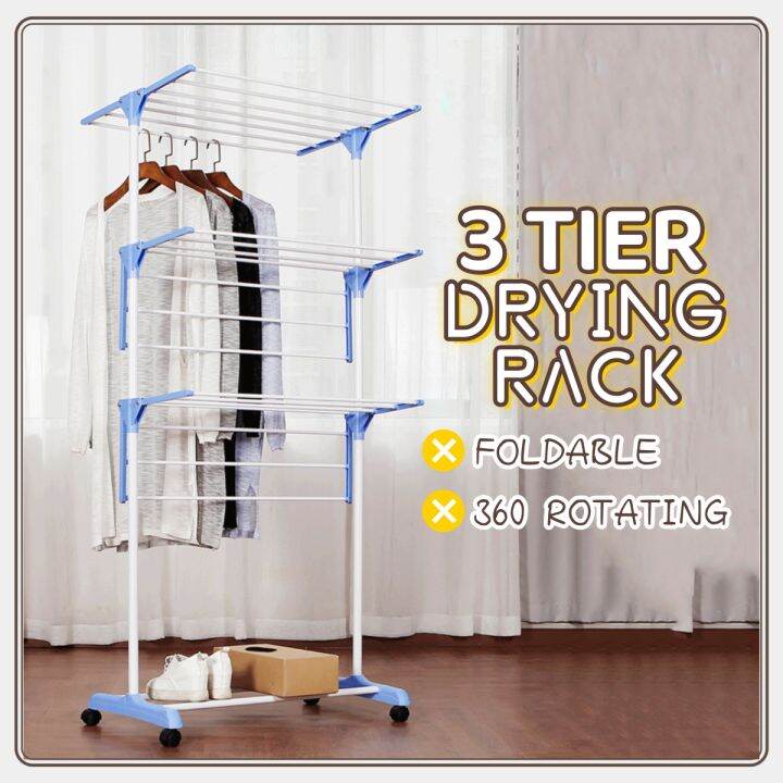 Multifunction 3 Tier Foldable Drying Rack Balcony Organizer Rack ...