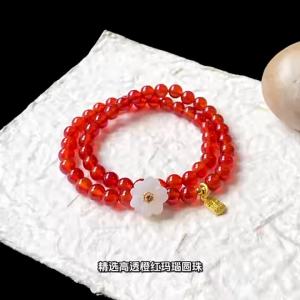 Thousand Crystals and Ten Thousand Beads   Natural Red Agate "Flowers of Fortune" Bracelet Chalcedony Pendant Womens Bracelet Small Accessories for Live Streaming and Street Selling 2026