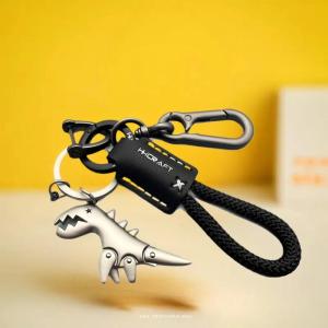[COD] Motorcycle Decoration Accessories Little Dinosaur Car Keychain Single Leather Woven Rope Metal Keychain Handbag Pendant