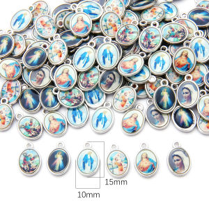 20pcs Mixed Style Enamel Antique Silver Zinc Alloy Metal Jesus Mother Mary Charm Pendants for DIY Rosary Necklace Bracelet Making