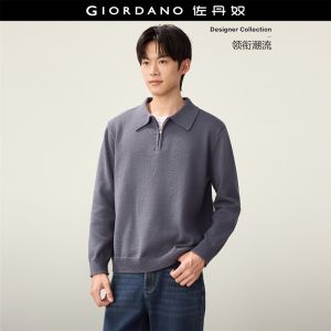 Giordano Men Half zip placket collar relaxed sweater Free Shipping 18056808