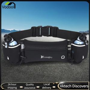 【Vodool】Hydration Running Belt with Bottles Multiple Pockets Running Pouch Belt Exercise Waist Pouch for Running Hiking Climbing