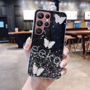 Casing Samsung Galaxy S23 Plus Ultra Clear Bening Motif Kupu Kupu Gliter Silikon Soft Case Handphone