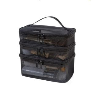 MISSUP Large Capacity Travel Cosmetic Bag Transparent Mesh Storage Toiletry Bag Womens Fashion 2/3 layer Makeup Case Toiletries Organization