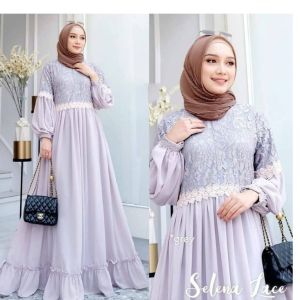 Priskila Cell SELENA LACE MAXY IK Bahan CERUTY BABYDOLL FULL PURING MIX BRUKAT LD 112 CM BUSUI Gamis Wanita Dewasa Simple Dress Wanita Terbaru 2022 Kekinian Kondangan Dress Wanita Korean Style Kekinian Remaja Gamis 2022 Modern Mewah