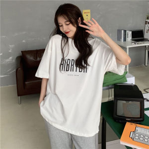 IELGY womens mid-length loose letter short sleeve T-shirt