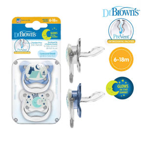 [ PV22008 - Xanh ] Set ty ngậm hỗ trợ chống đột tử/chỉnh nha/chống vẩu Dr.Browns Prevent phát sáng dạ quang ( 6-18m )