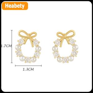 【2-3 days delivery】 Elegant Trendy Wreath Bow Stud Earrings For Women Imitation Pearls Jewelry Gift