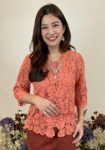 เสื้อลูกไม้ [1068#]-[2] Size : 36"-38" เสื้อลินินเสื้อออกงานเสื้องานแต่งเสื้อไปวัดเสื้อลูกไม้หรูเสื้อคนอ้วนเสื้อลูกไม้