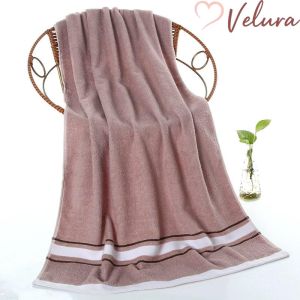[VELURA]White striped pure cotton bath towel absorbent quick-drying soft hotel household men and women adult large towel wrap dry hair towel weight 350g 700*140CM size not easy to shed and fade holiday gift