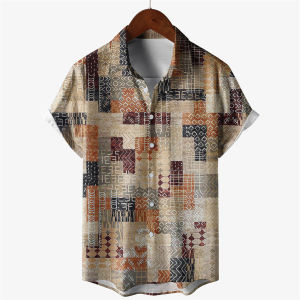 2568เสื้อลายลายสก๊อตวินเทจสำหรับผู้ชายเสื้อสำนักงานธุรกิจเสื้อเชิ้ตลำลองของผู้ชายแขนสั้นลำลองพิมพ์ลายพื้นเมืองเสื้อฮาวาย