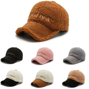 FS 2025 Stylish Brown White Lambswool Winter Baseball Cap For Women Wool Teddy Hats Warm Plus Velvet Men Caps Gorras Hombre