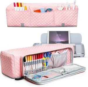 AMOIGEE Padded Dust Cover Compatible with Cricut Maker Cricut Maker 3 Explore Air 2 Cricut Explore 3 Machine with Pockets for Cricut Accessories(Pink)