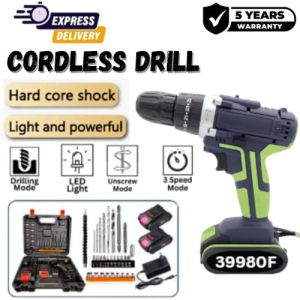 🔥Ready-Stock🔥 2024 NEW 3998VF Cordless Drill Set Hammer Impact Drill bits 2 Battery Electric Screwdriver bateri Power Tool Handrill Set