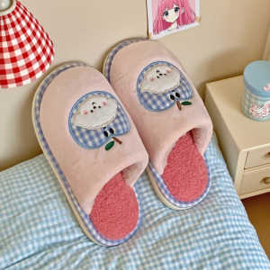 XIXITIAO Indoor casual cotton slippers ins Plush Home Shoes Autumn Winter Student Fun Apple Puppy Womens Bedroom Warm Cotton Slippers