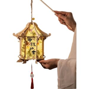 FOUNDTWO Cartoon Rabbit Lanterns Wood Glowing Mid-Autumn Festival Lantern Portable Luminous Lantern DIY Material Package Mid-Autumn Festival