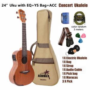 Acouway Electric 24 inch Ukulele concert ukelele Sapele wood Equiped 3 Bands EQ with Tuner function