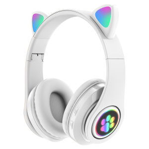 VAORLO Bluetooth 5.0 Breathing light Cat Ears Headphones B39 Wireless Stereo Foldable Gaming Headset With Mic Noise Canceling Earphone TF Card For Kids Girls Gifts