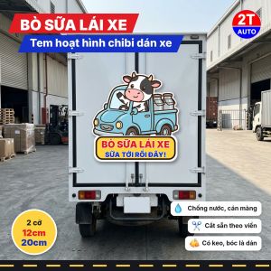 Tem Decal Bò Sữa Lái Xe Bán Tải Chở Sữa Chibi Vui Nhộn Sticker Hoạt Hình Dán Ô Tô Xe Tải Chống Nước