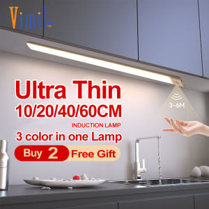 Vimite 30/60/80CM 3-Color Dimming Kitchen Cabinet Light Type-C USB Rechargeable Ultra Thin Magnetic Wireless Motion Sensor Wardrobe Lamp Led Night Light for Room Closet Cupboard