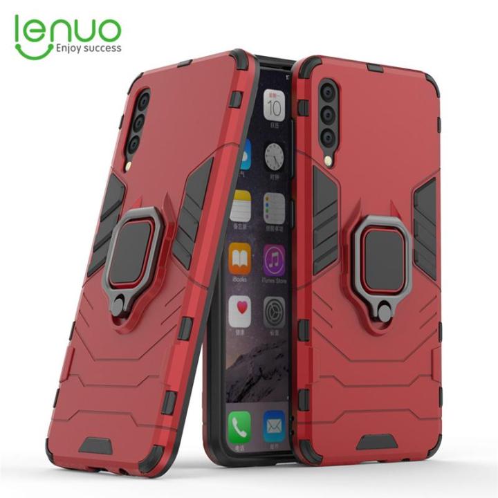 Lenuo for Samsung Galaxy A50 and A50s and A30s Case Silicone TPU and Hard  PC Dual Layer Heavy Duty Shockproof Metal Ring Holder Cover Phone Casing 