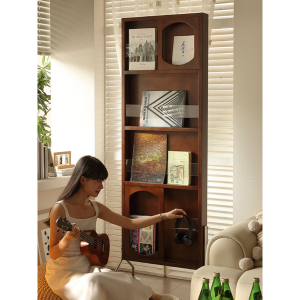 Movable Rotating Full-Length Dressing Mirror Magazine Rack Entryway Partition Floor-Standing Integrated Home Use Solid Wood
