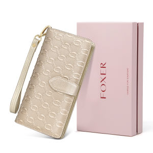 FOXER Women Leather Wallet Trifold Wallet Long Clutch Wallet Card Holder