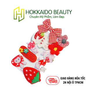 Hokkaido - Set 10 kẹp tóc hình thỏ nơ kẻ sọc caro dễ thương