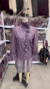 Sweet Women Ruffles Plaid Purple Shirts 2026 Fashion Ladies Casual Stand Collar Blouses for Party Female Elegant Tops Clothes2026