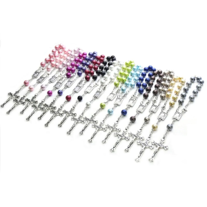 8mm Pearl Finger Rosaries Baptism Rosary Favor Small Rosary with Crosses Party Favor for Communion Baptism Wedding Party