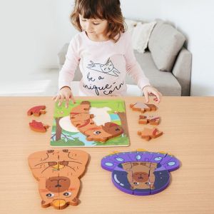 EHTYR Capybala Kids Wooden Puzzle Cartoon Design Wooden Material Animals Puzzle Game Animals Theme Tangram Shape Educational Jigsaw Toys For Children