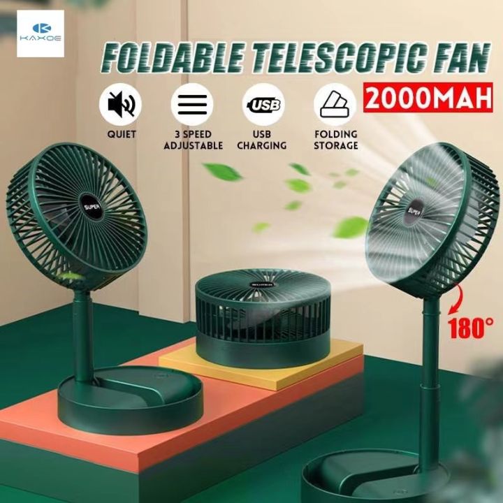 Foldable Telescopic Desk Electric Fan Mini Folding Fan Mute With USB Charging Retractable 3-Speed Portable Indoor/Outdoor Fan